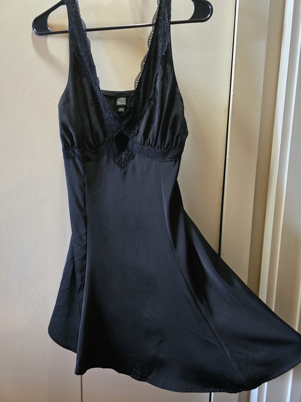 Black Satin Lace-Trim Dress